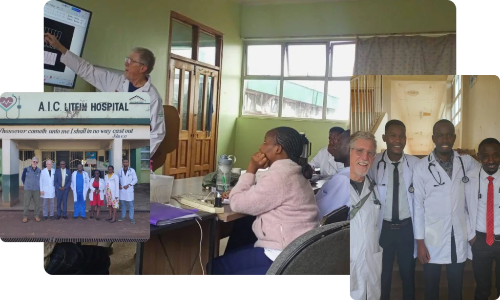 A collage of images from the Ventura Health project showing doctors helping people