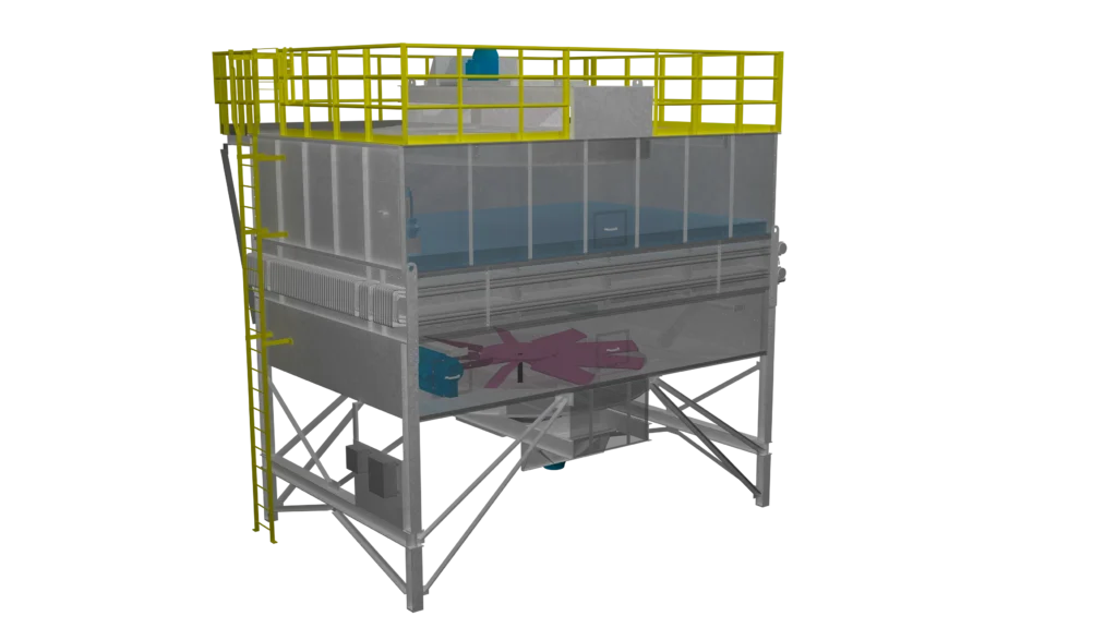 Computer rendering of lube oil cooler walk on fan deck unit