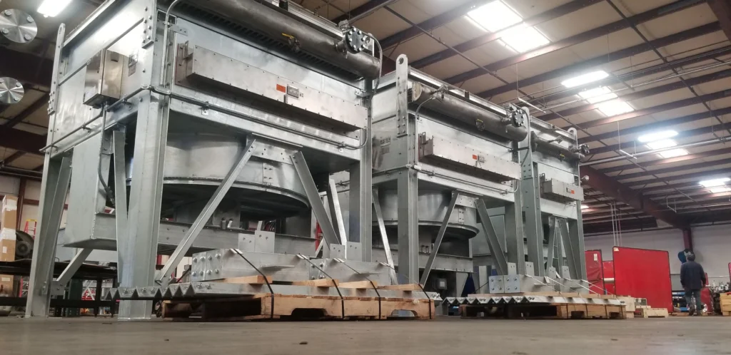 Large renewable natural gas cooling units staged for shippinfg