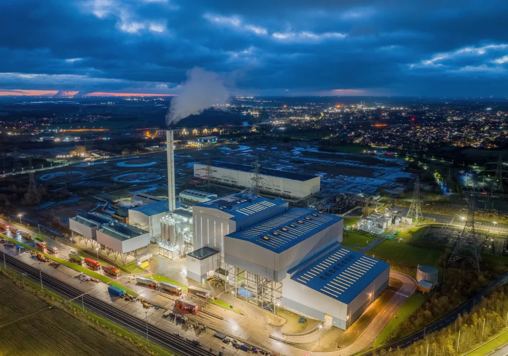 Gas and multifuel power stations with carbon Capture generating green energy electricity helping climate change efforts.